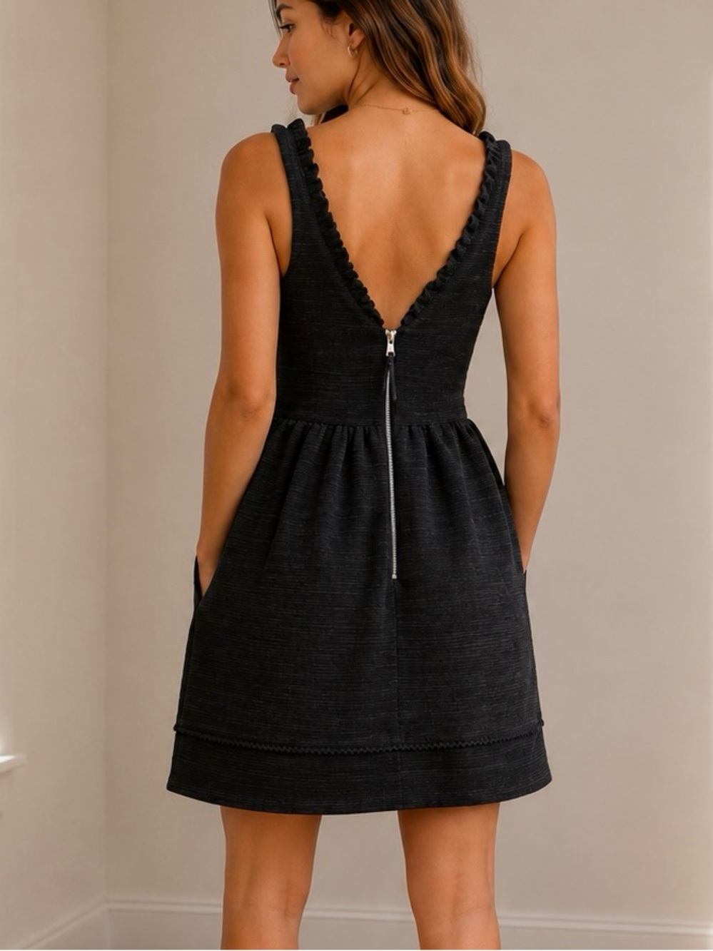 Maeve Anthropologie Black Textured Mini Dress S